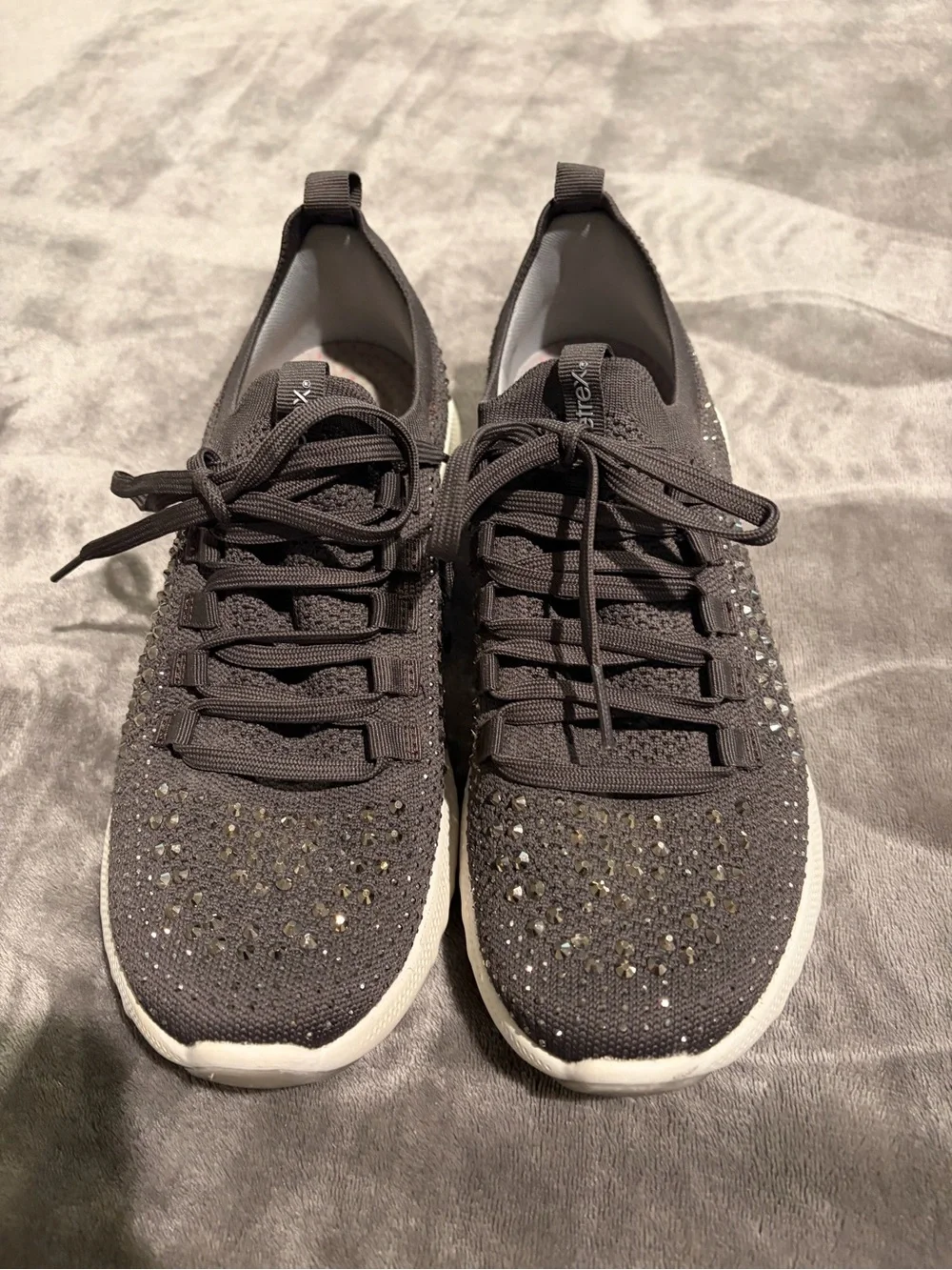 Women’s Black Knit Lace-Up Sneakers with Sparkle Accents